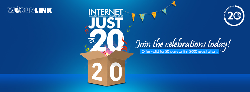 WorldLink Launches “Internet Just Rs. 20” offer in it’s 20th Anniversary