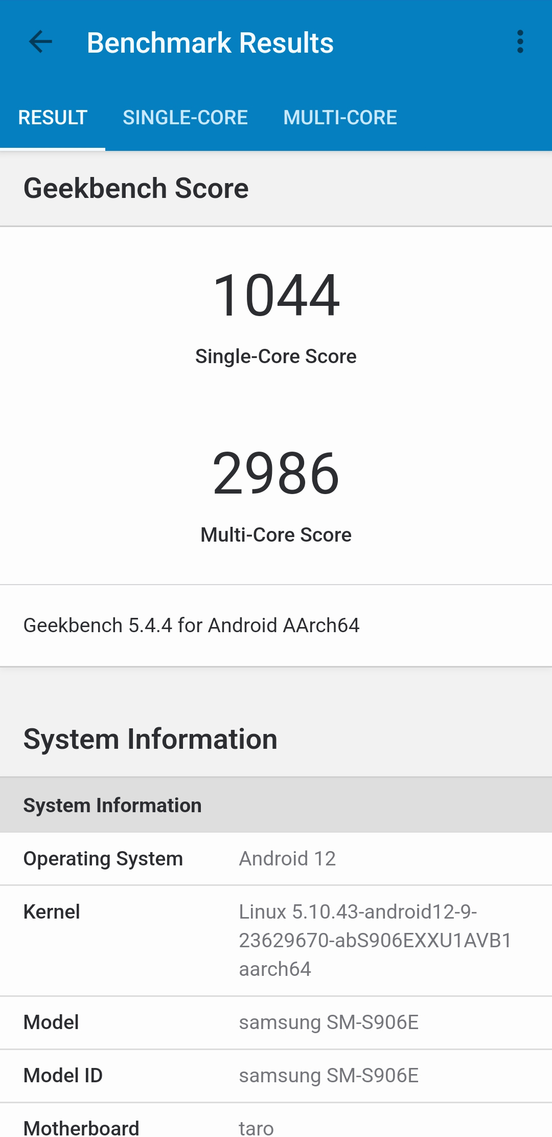 Samsung Galaxy S22 Plus Geekbench 5