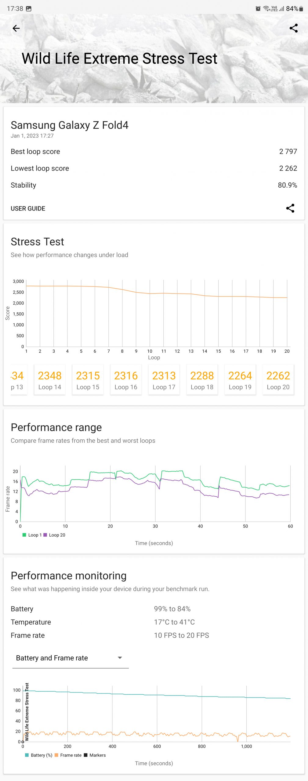 3DMark Wild Life Extreme Stress Test of Samsung Galaxy Z Fold 4