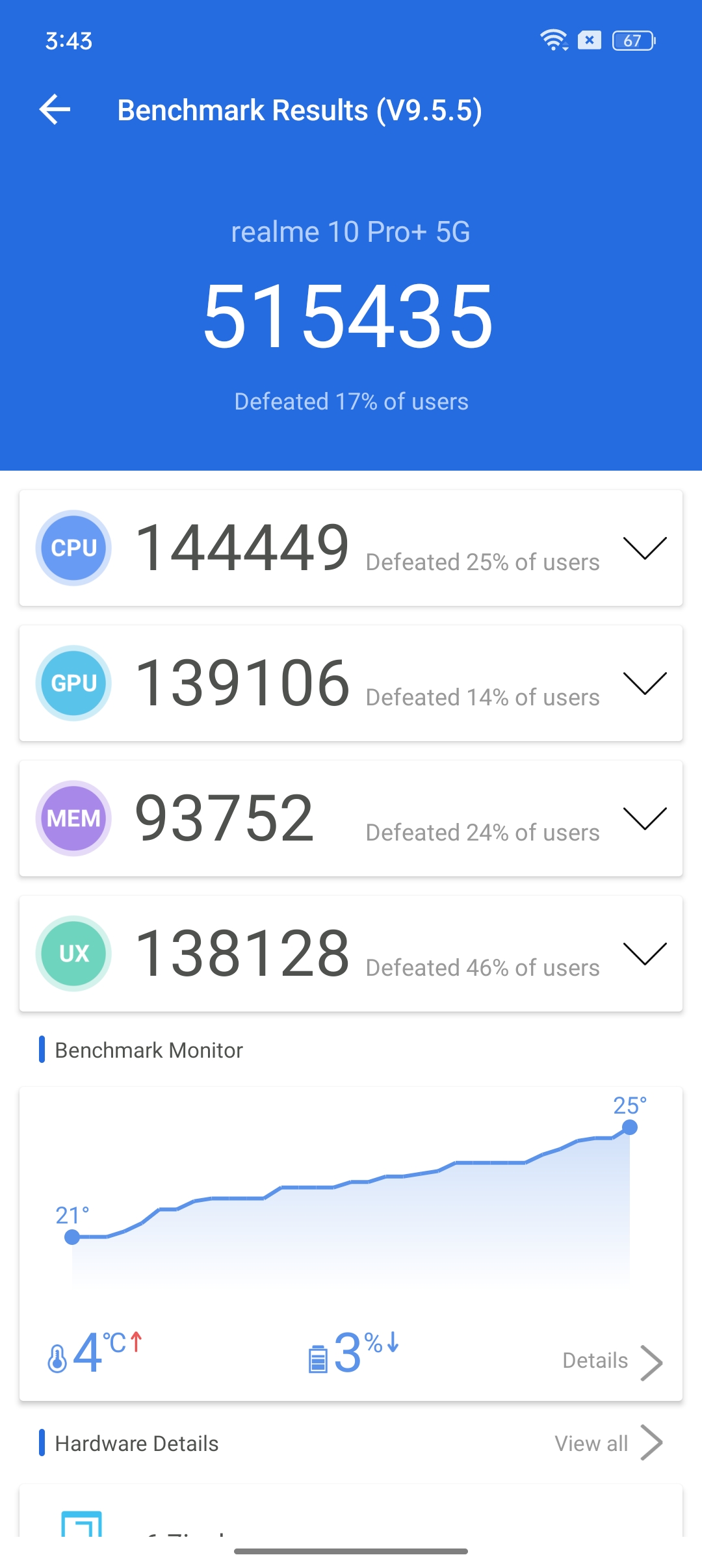 Antutu 9 Realme 10 Pro Plus screenshot