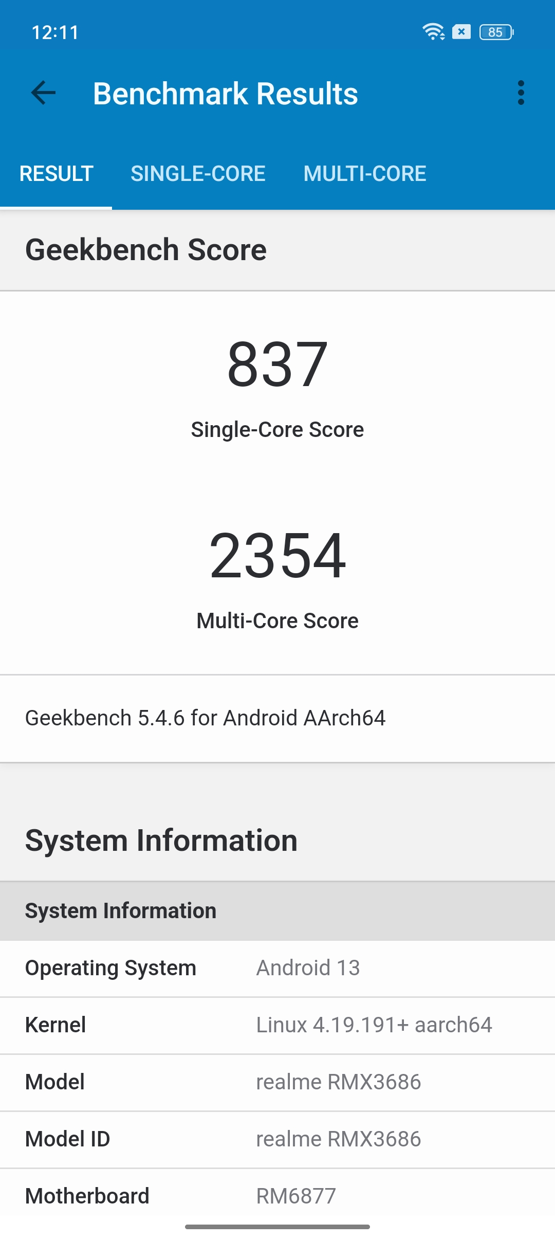 Geekbench 5 Realme 10 Pro Plus screenshot