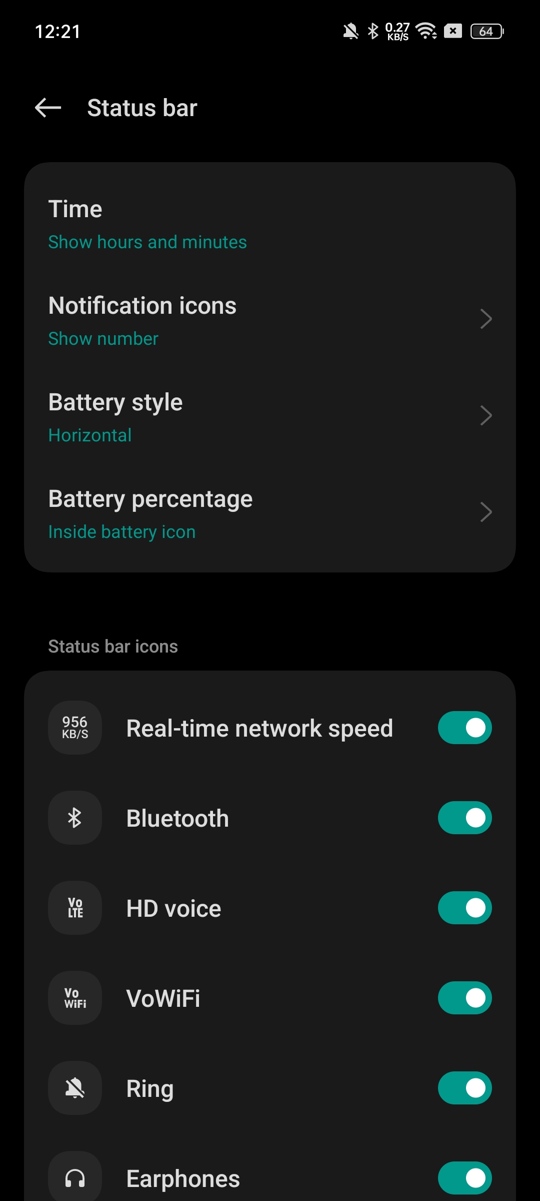 narzo n55 status bar