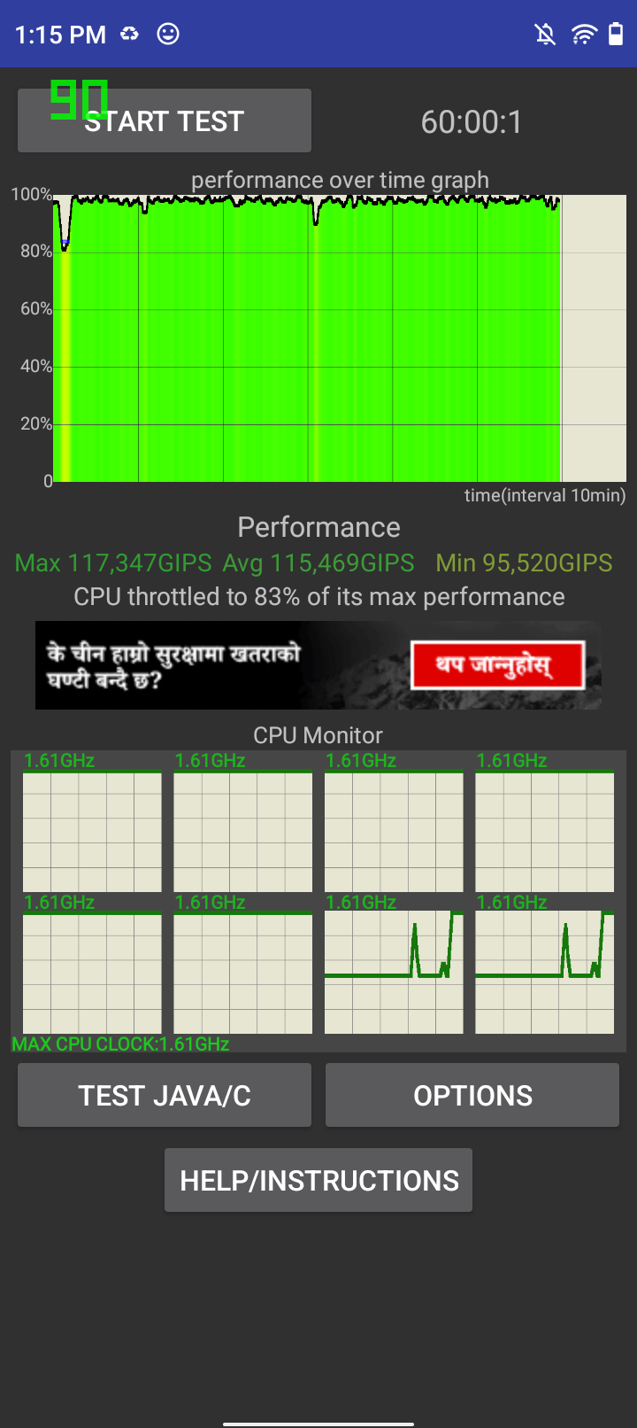 CPU Throttling test