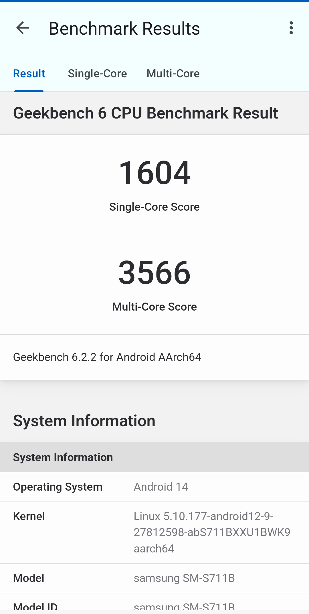 Samsung Galaxy S23 FE Geekbench 6